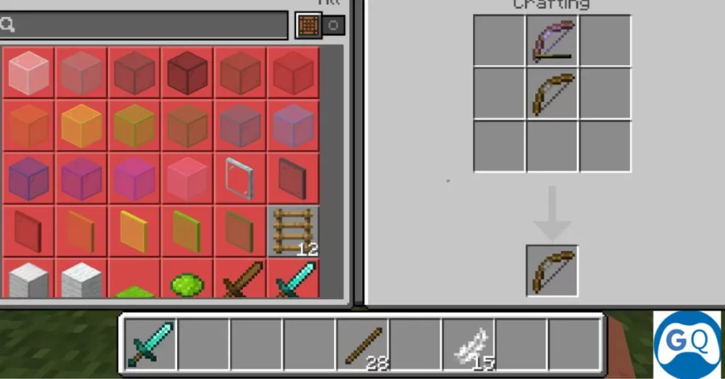 repairing the bow on the crafting table